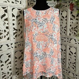 FEVER FANTASTIC ORANGE BLUE & WHITE PATTERN DOUBLE LAYER SLEEVELESS TOP